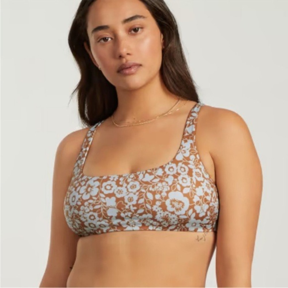 Everlane ReNew The Square Neck Bikini Top Swimwear‎ Floral Pearl XS NWT
